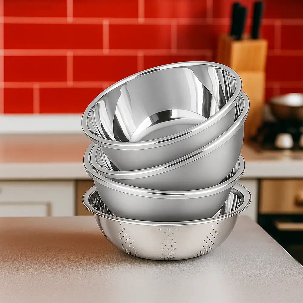 Kit 4 Tigelas Bowls + Escorredor MultiChef – Aço Inoxidável