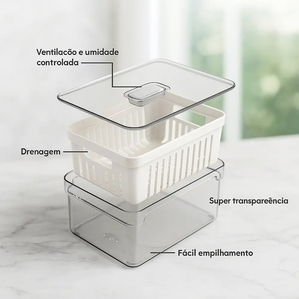 Kit Potes com Drenagem para Geladeira FreshBox – 2 ou 4 Unidades 3,8L