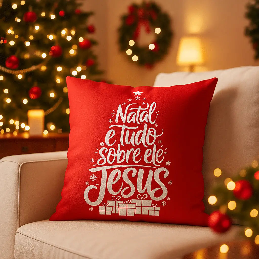 Capa de Almofada Natalina Tudo Sobre Ele – Verde ou Vermelha 45x45cm