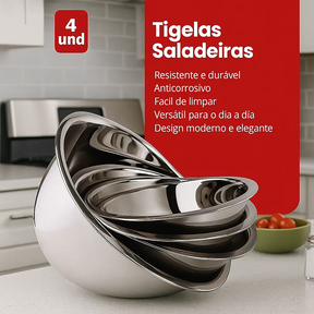 Kit 4 Tigelas Bowls + Escorredor MultiChef – Aço Inoxidável