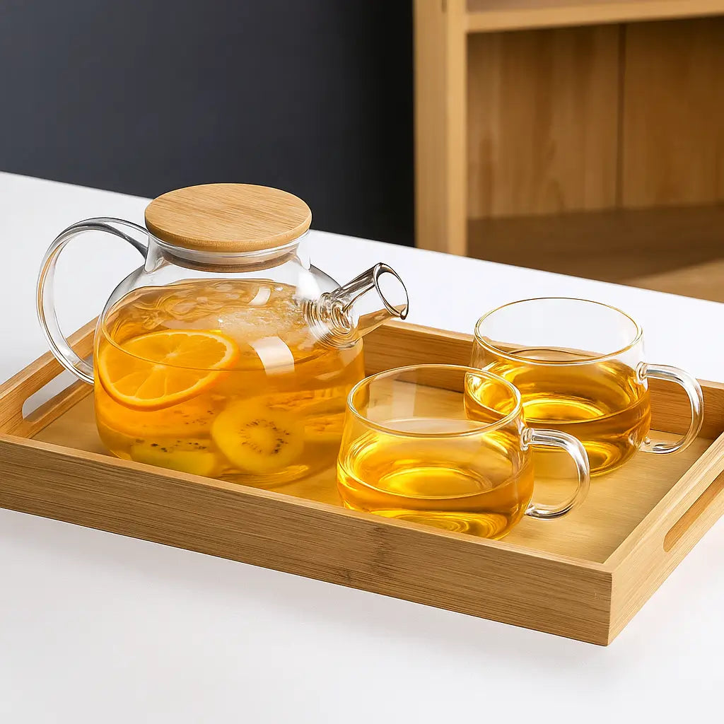 Chaleira de Vidro NatureTea 1L – com Tampa de Bambu