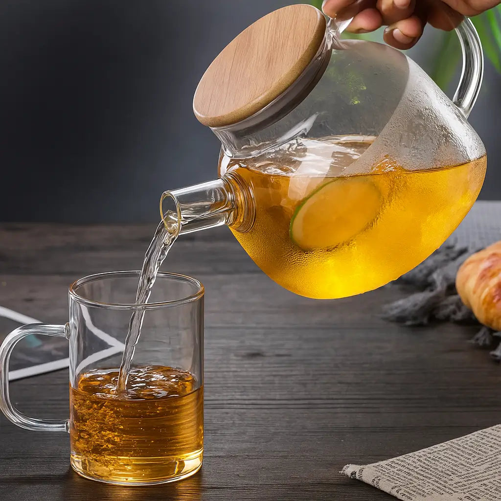 Chaleira de Vidro NatureTea 1L – com Tampa de Bambu