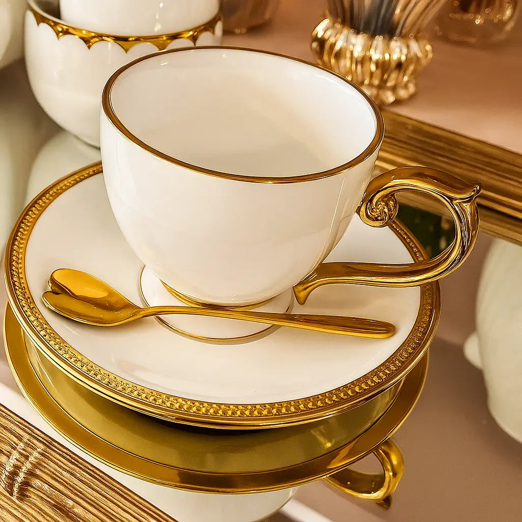 Jogo de Xícaras Douratta 90ml com Pires – 12 Peças de Porcelana