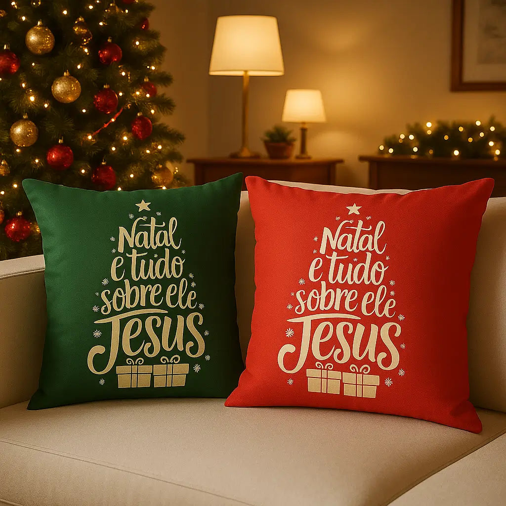 Capa de Almofada Natalina Tudo Sobre Ele – Verde ou Vermelha 45x45cm