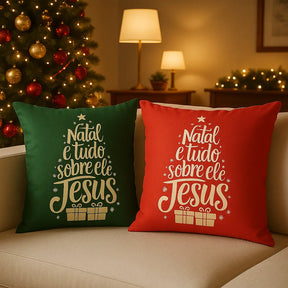 Capa de Almofada Natalina Tudo Sobre Ele – Verde ou Vermelha 45x45cm