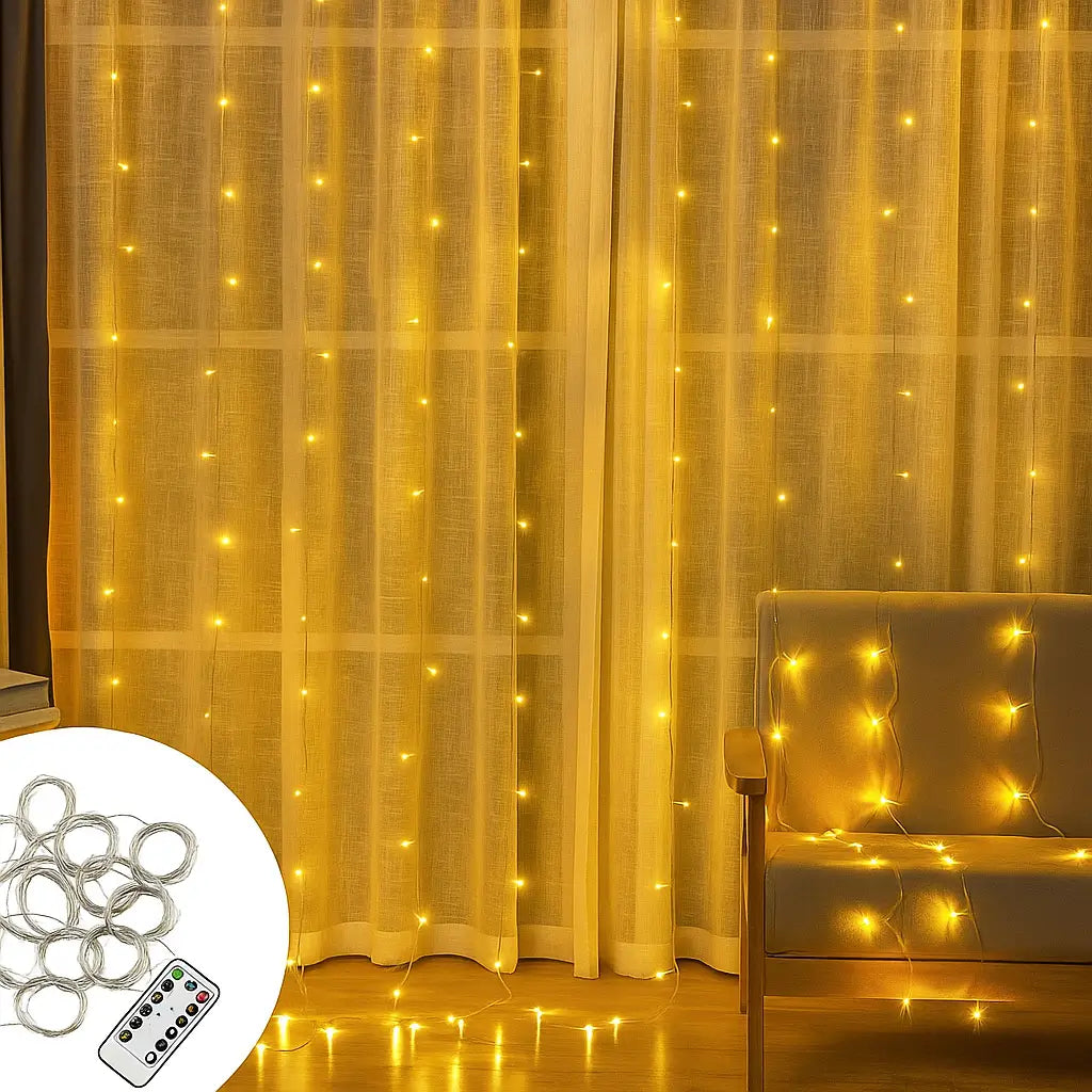Cortina de LED Impermeável 8 Modos com Controle Remoto – 3x3m 300 LEDS