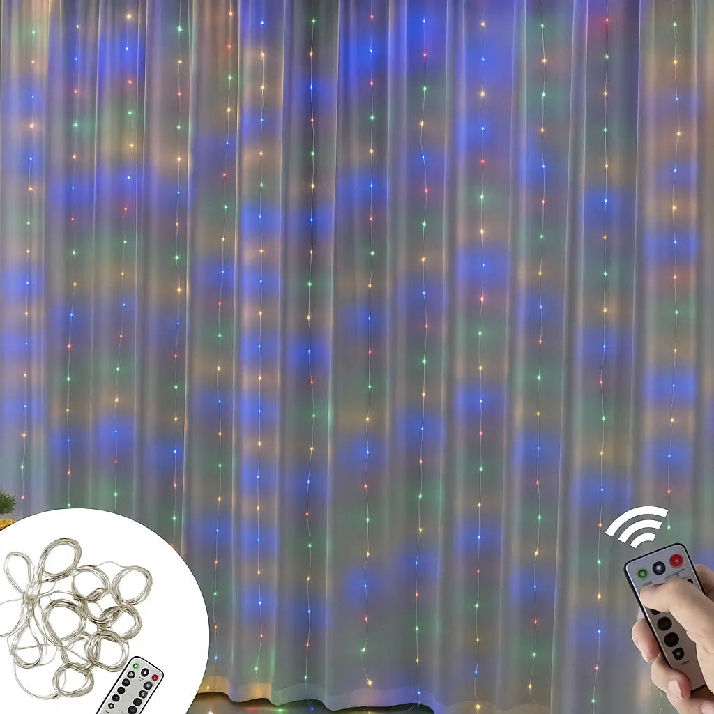 Cortina de LED Impermeável 8 Modos com Controle Remoto – 3x3m 300 LEDS