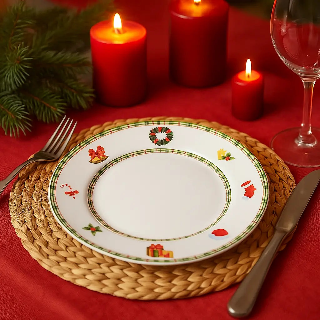 Prato Raso de Sobremesa Jingle Bells – 6 Unidades de Porcelana