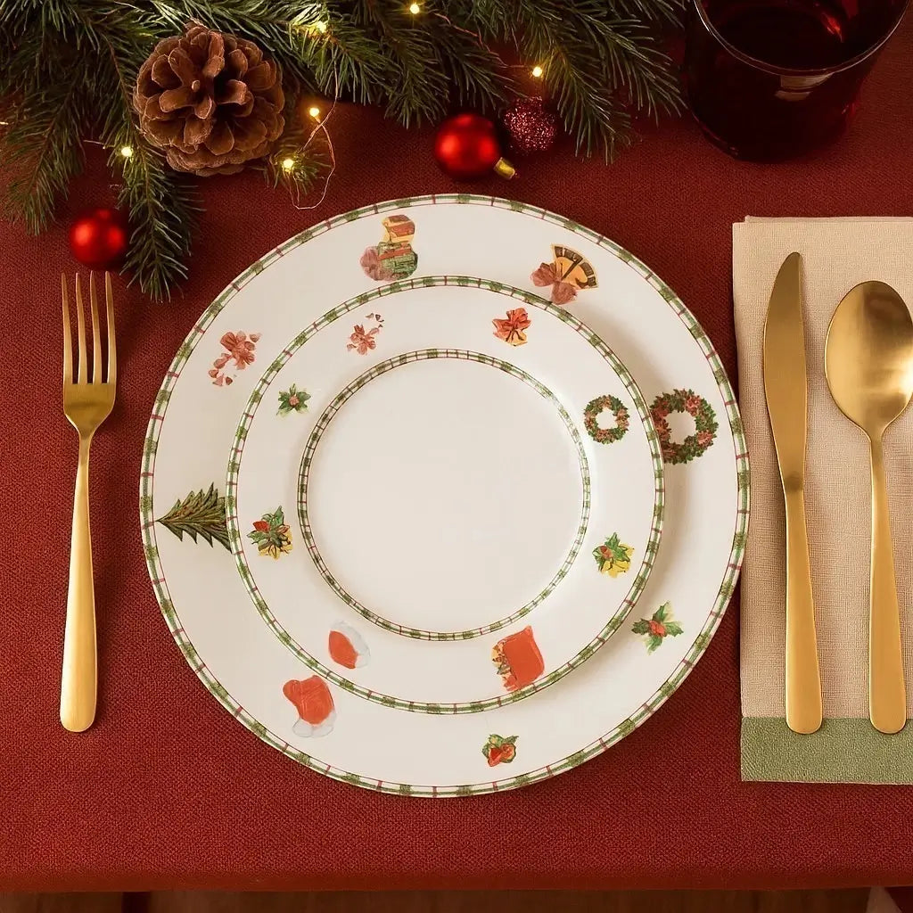 Prato Raso de Sobremesa Jingle Bells – 6 Unidades de Porcelana