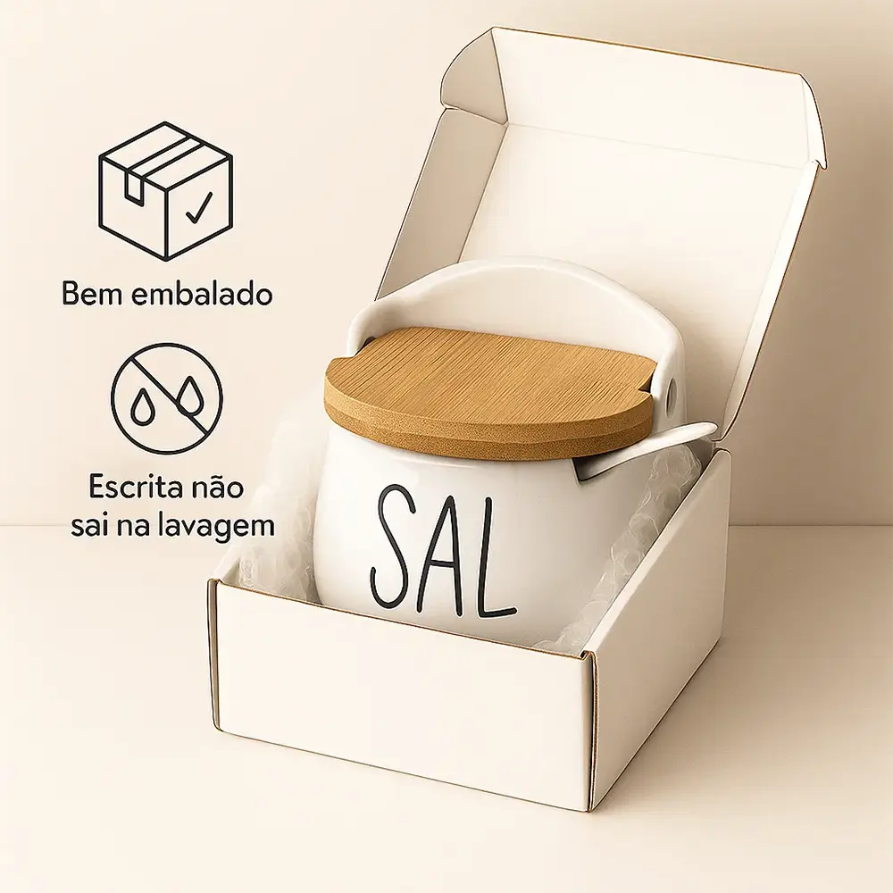 Kit Saleiro e Açucareiro Duo Luxo – Porcelana com Tampa de Bambu