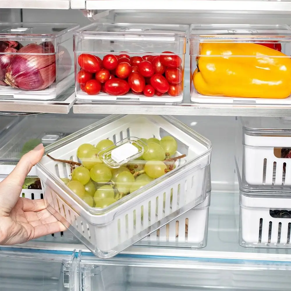 Kit Potes com Drenagem para Geladeira FreshBox – 2 ou 4 Unidades 3,8L